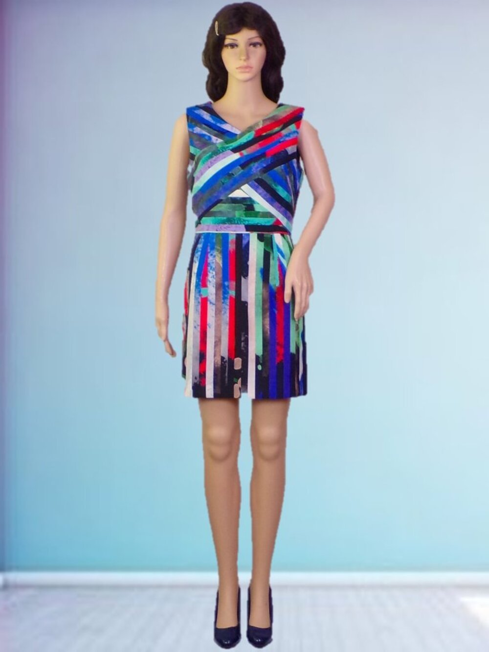 MILLY size 6 multicolor striped sleeveless sheath dress polyester/spandx DC only